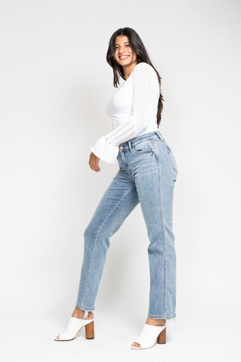 Judy Blue Mid Rise Yoke Cell Phone Pocket “Dad” Denim Jeans 82540