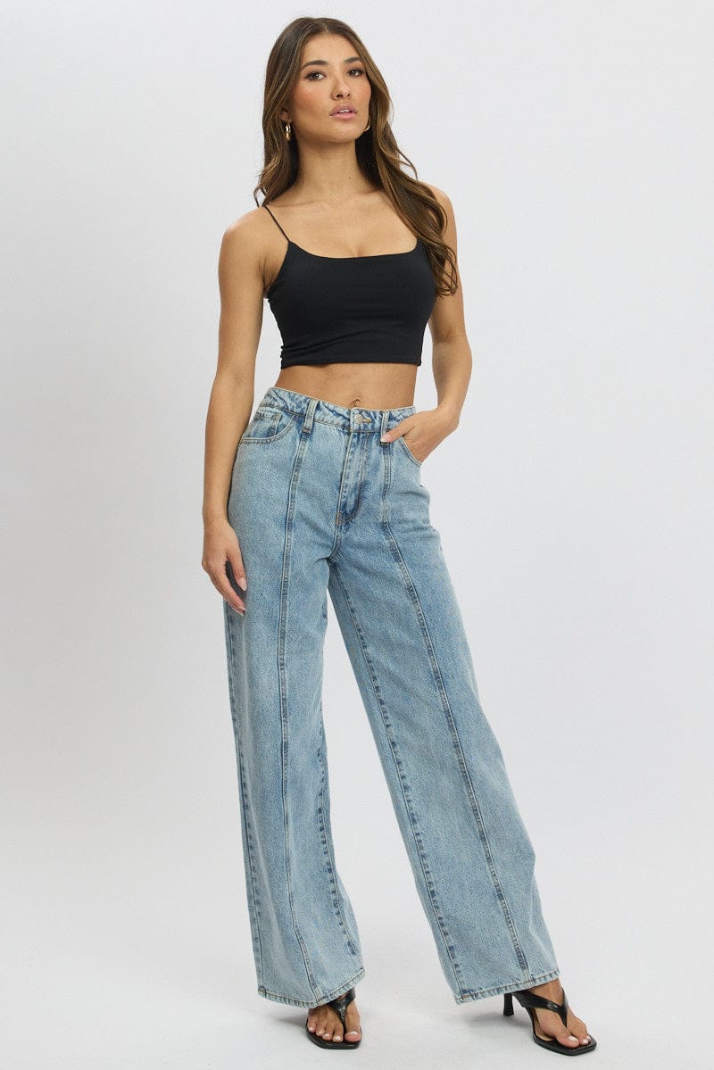 Denim Wide Leg Jean Mid Rise
