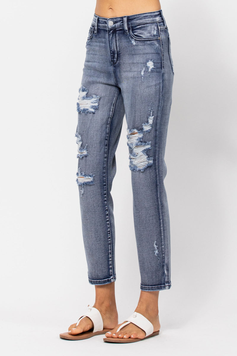 Judy Blue High Rise Destroyed Boyfriend Denim Jeans 82284