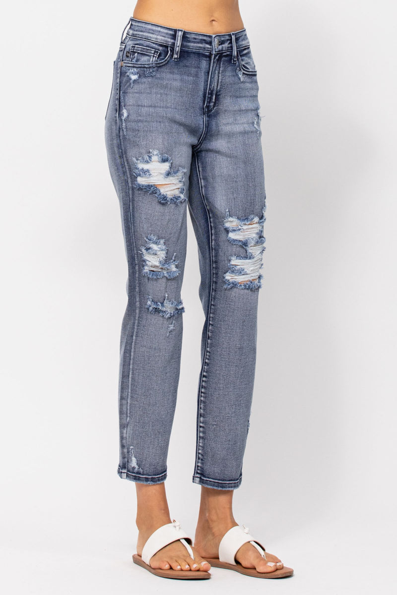 Judy Blue High Rise Destroyed Boyfriend Denim Jeans 82284