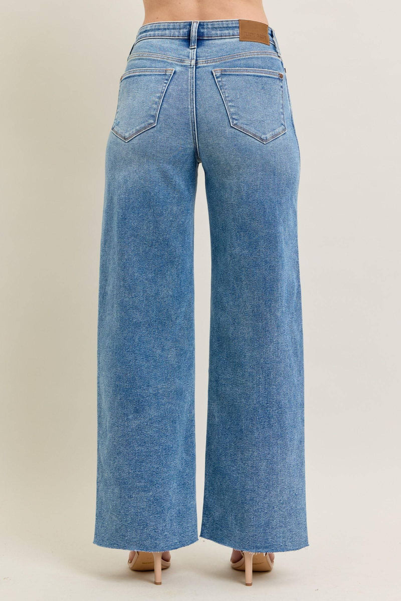 Judy Blue High Waist Vintage Wash Destroy Wide Leg Denim Jeans 8608