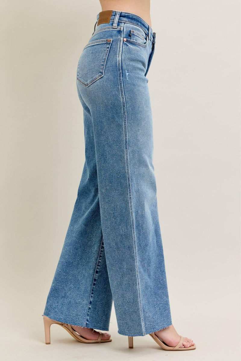 Judy Blue High Waist Vintage Wash Destroy Wide Leg Denim Jeans 8608