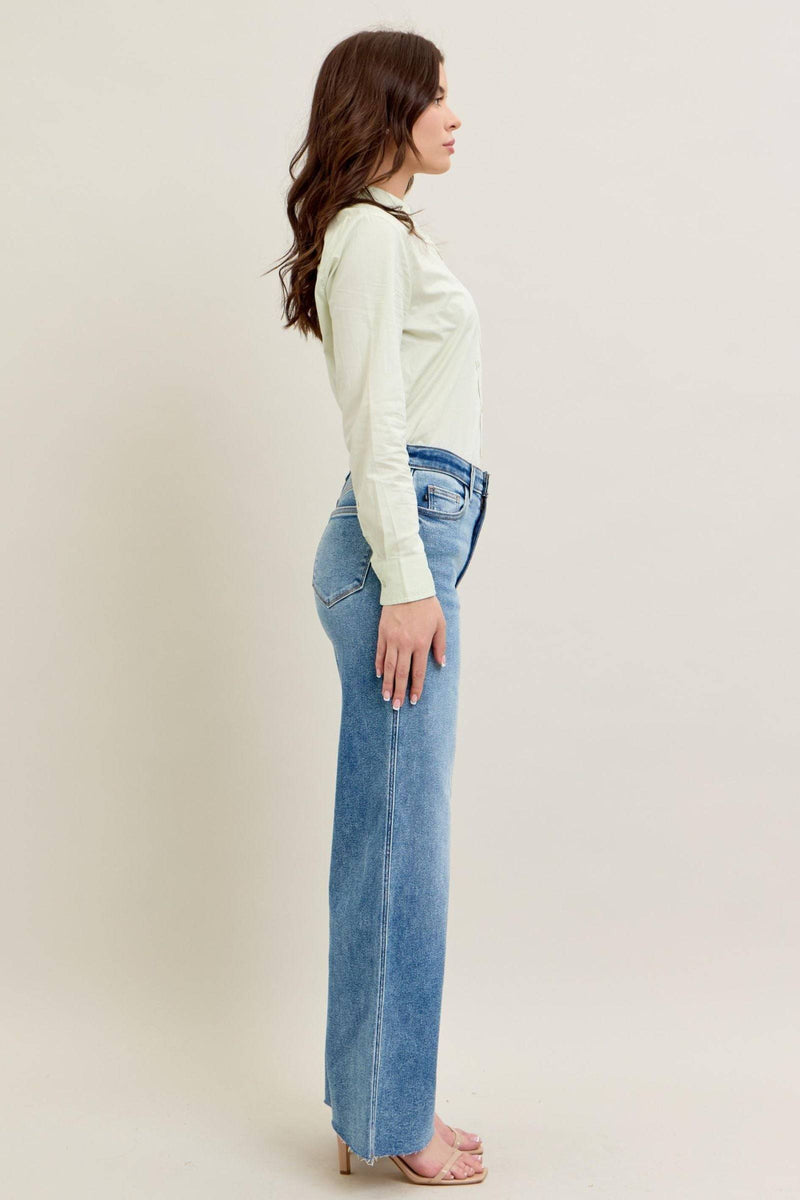 Judy Blue High Waist Vintage Wash Destroy Wide Leg Denim Jeans 8608