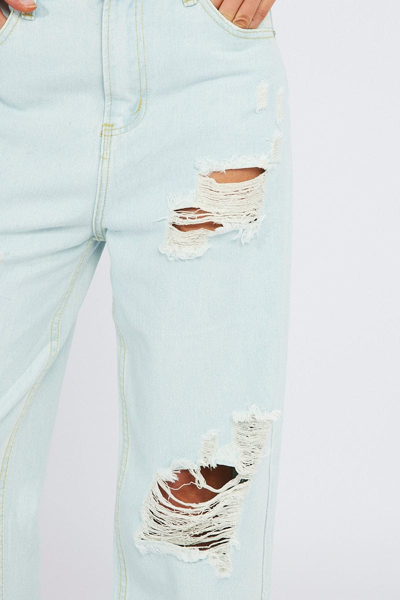 Denim Wide Leg Jean High Rise Ripped