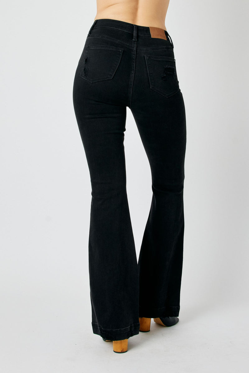 Judy Blue High Waist Tummy Control Destroy Flare Black Denim Jeans 88622