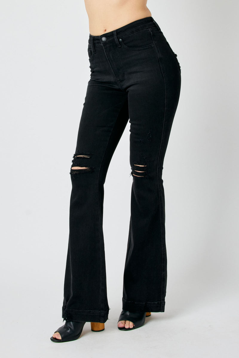 Judy Blue High Waist Tummy Control Destroy Flare Black Denim Jeans 88622