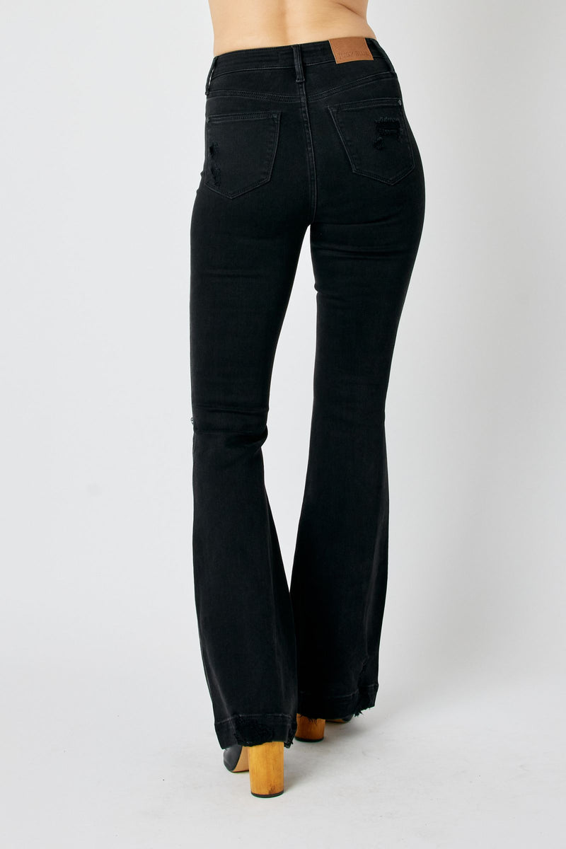 Judy Blue High Waist Tummy Control Destroy Flare Black Denim Jeans 88622