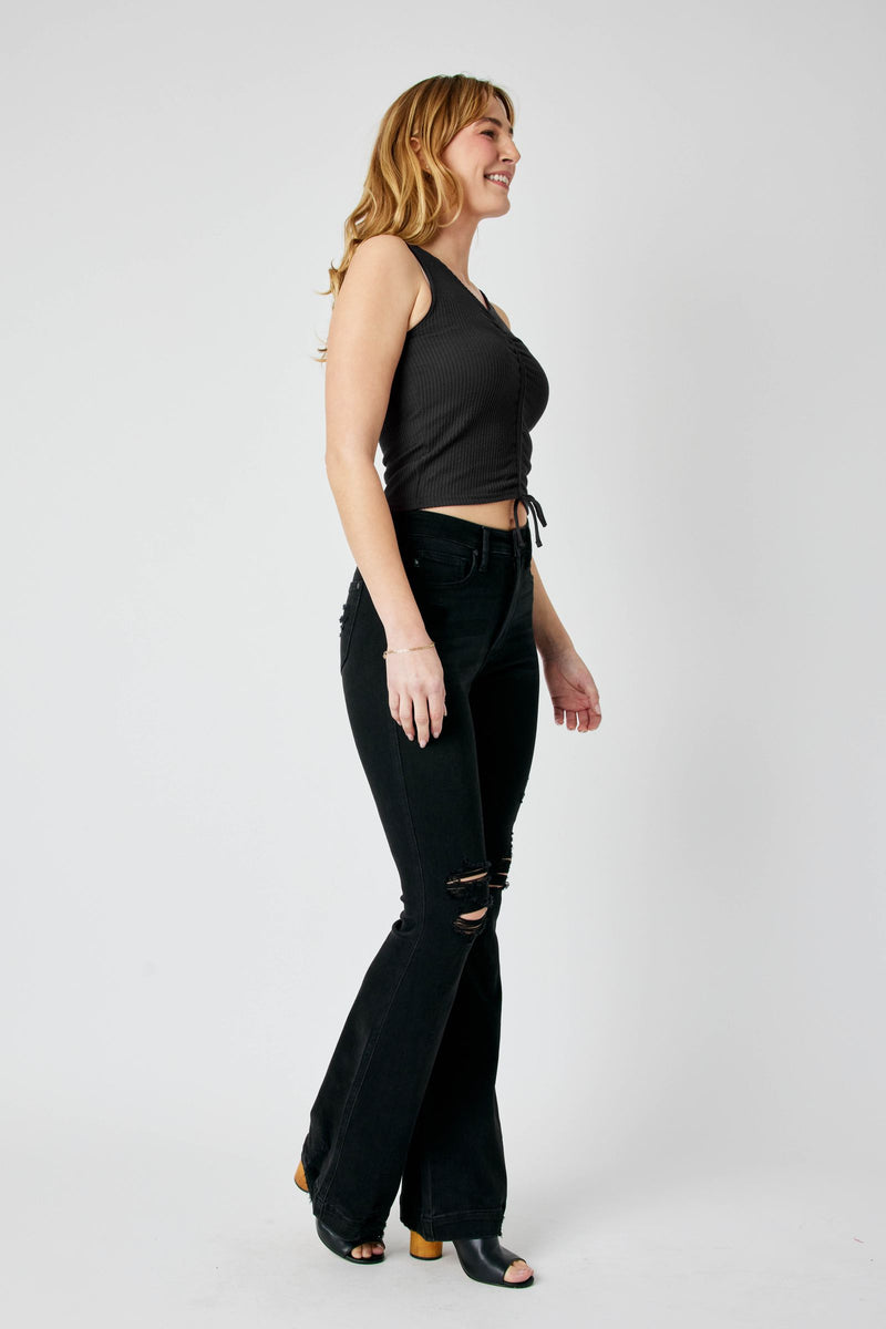 Judy Blue High Waist Tummy Control Destroy Flare Black Denim Jeans 88622