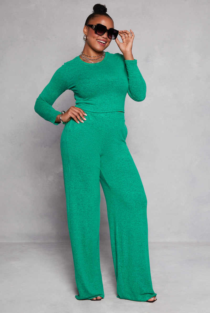 Plus Size Brushed Knit Long Sleeve Crop Top