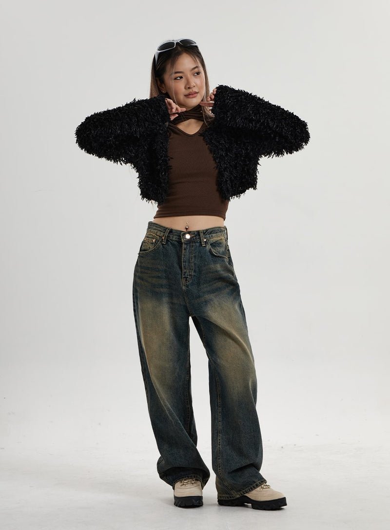 Vintage Washing Wide Leg Denim Pants CN14