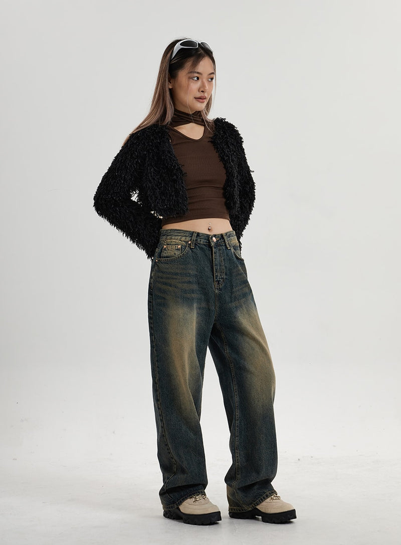 Vintage Washing Wide Leg Denim Pants CN14