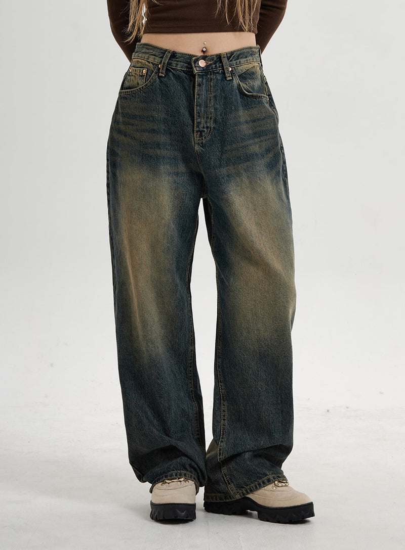 Vintage Washing Wide Leg Denim Pants CN14