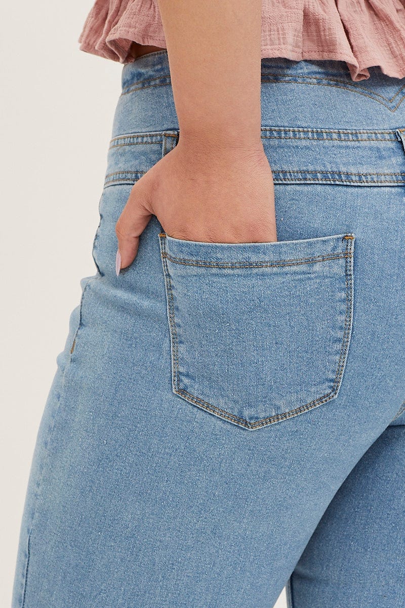 Steel Blue High Rise Acid Wash 4 Buttons Skinny Denim Jean