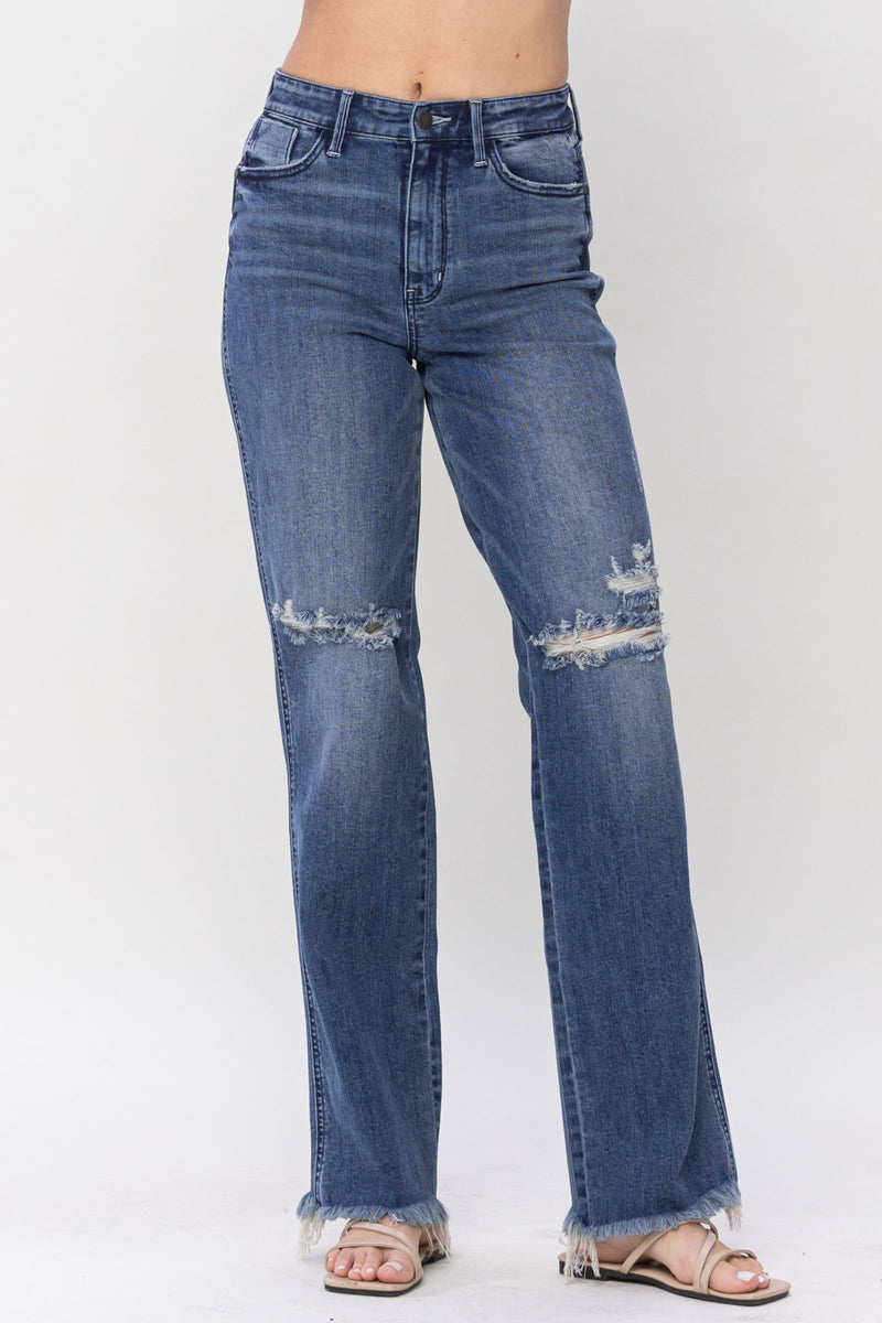 Judy Blue High Waist W/ Knee Destroy Straight Denim Jeans 82498