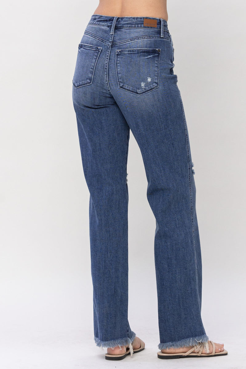 Judy Blue High Waist W/ Knee Destroy Straight Denim Jeans 82498