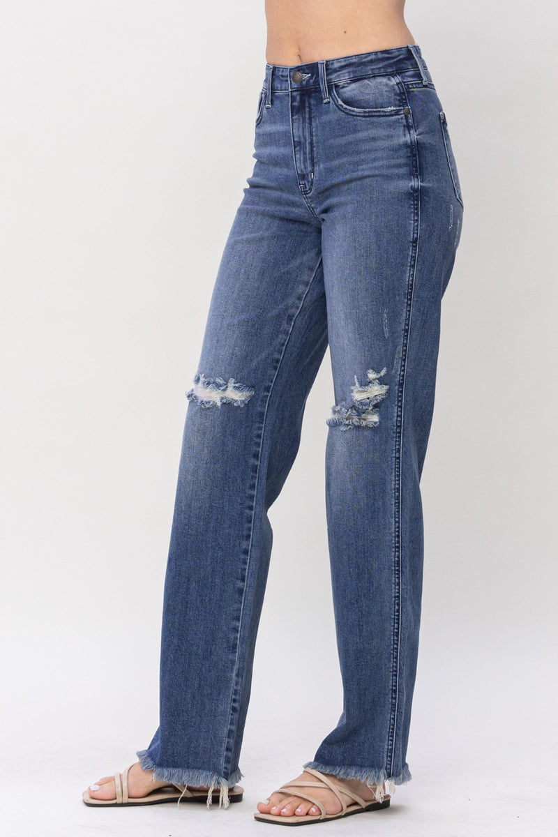 Judy Blue High Waist W/ Knee Destroy Straight Denim Jeans 82498