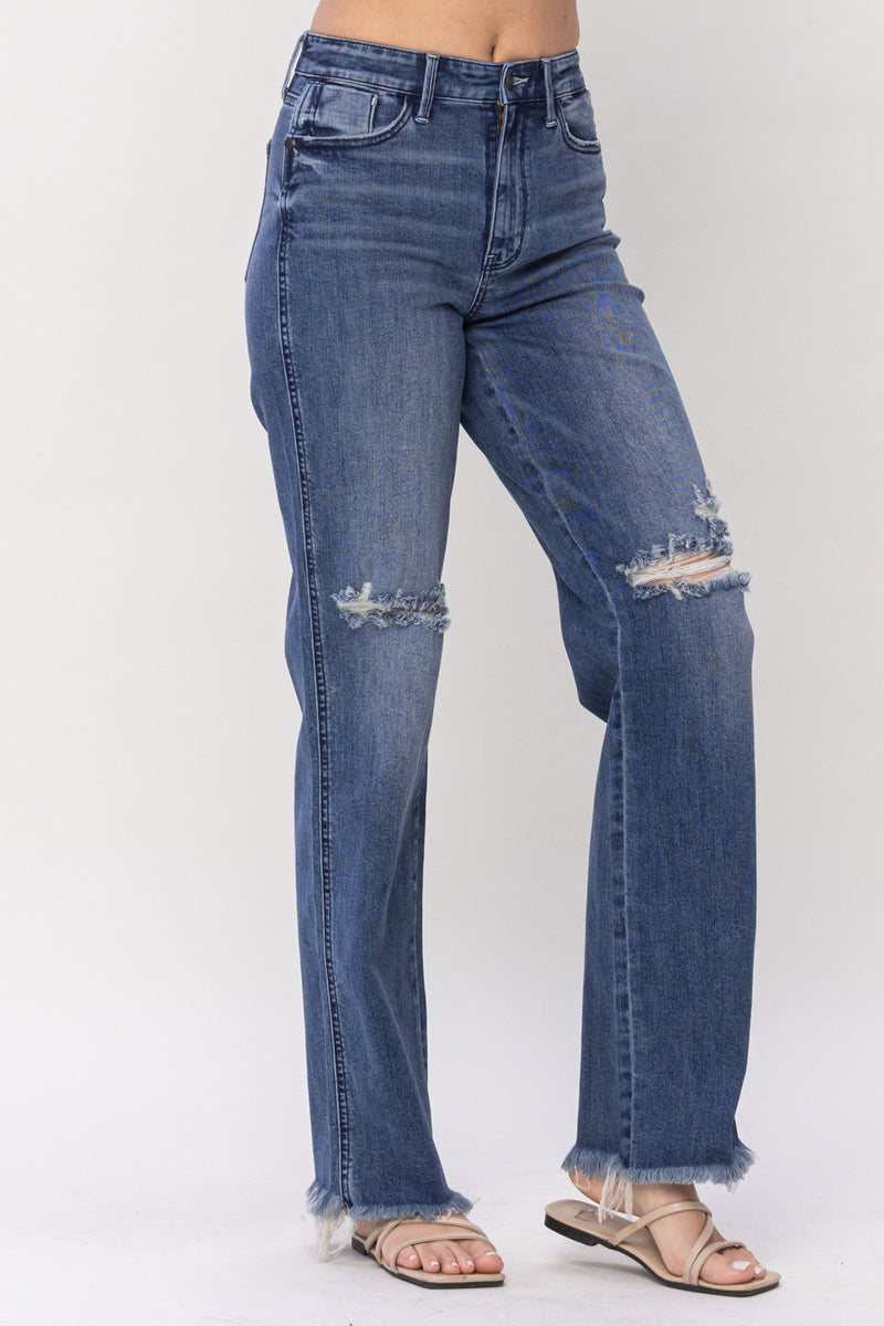 Judy Blue High Waist W/ Knee Destroy Straight Denim Jeans 82498