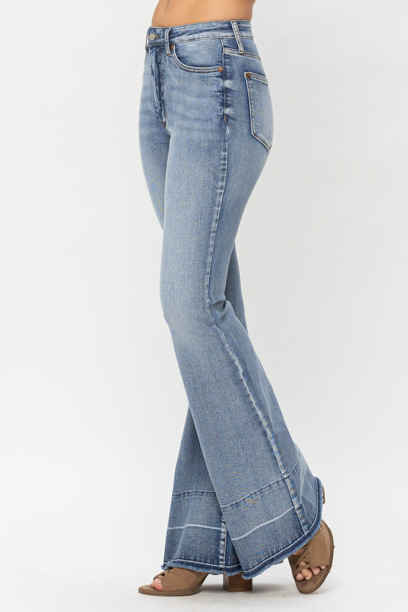 Judy Blue High Waist Contrast Tummy Control Release Hem Flare Denim Jeans 88486