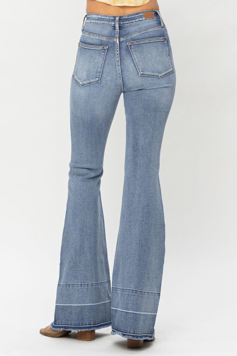 Judy Blue High Waist Contrast Tummy Control Release Hem Flare Denim Jeans 88486