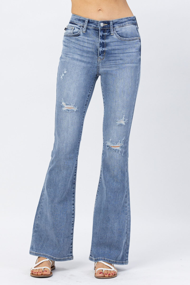 Judy Blue High Waist Destroyed Flare Denim Jeans 82377