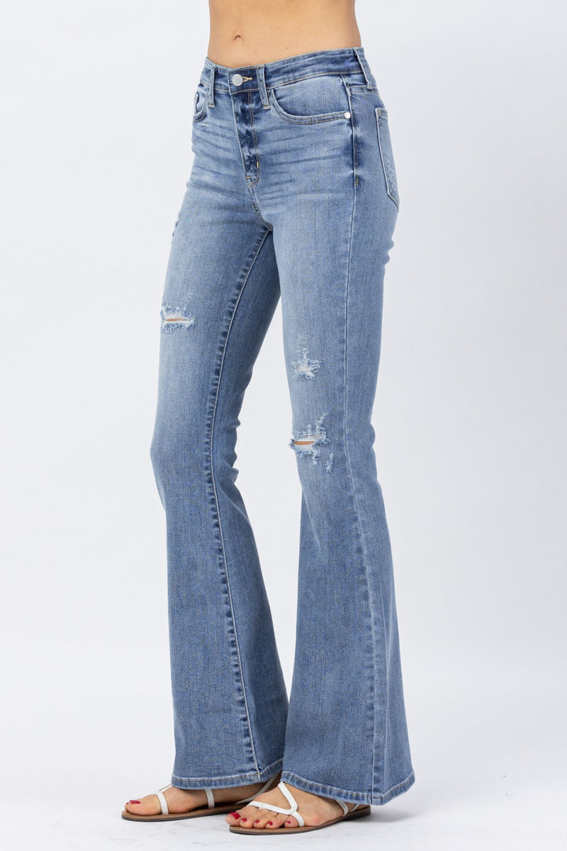 Judy Blue High Waist Destroyed Flare Denim Jeans 82377