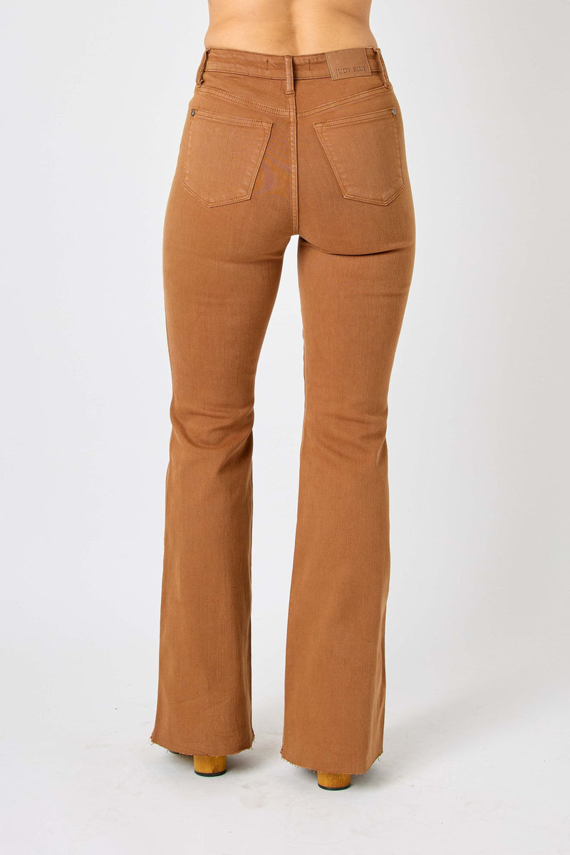 Judy Blue High Waist Tummy Control Garment Dyed Brown Flare Denim Jeans 88832