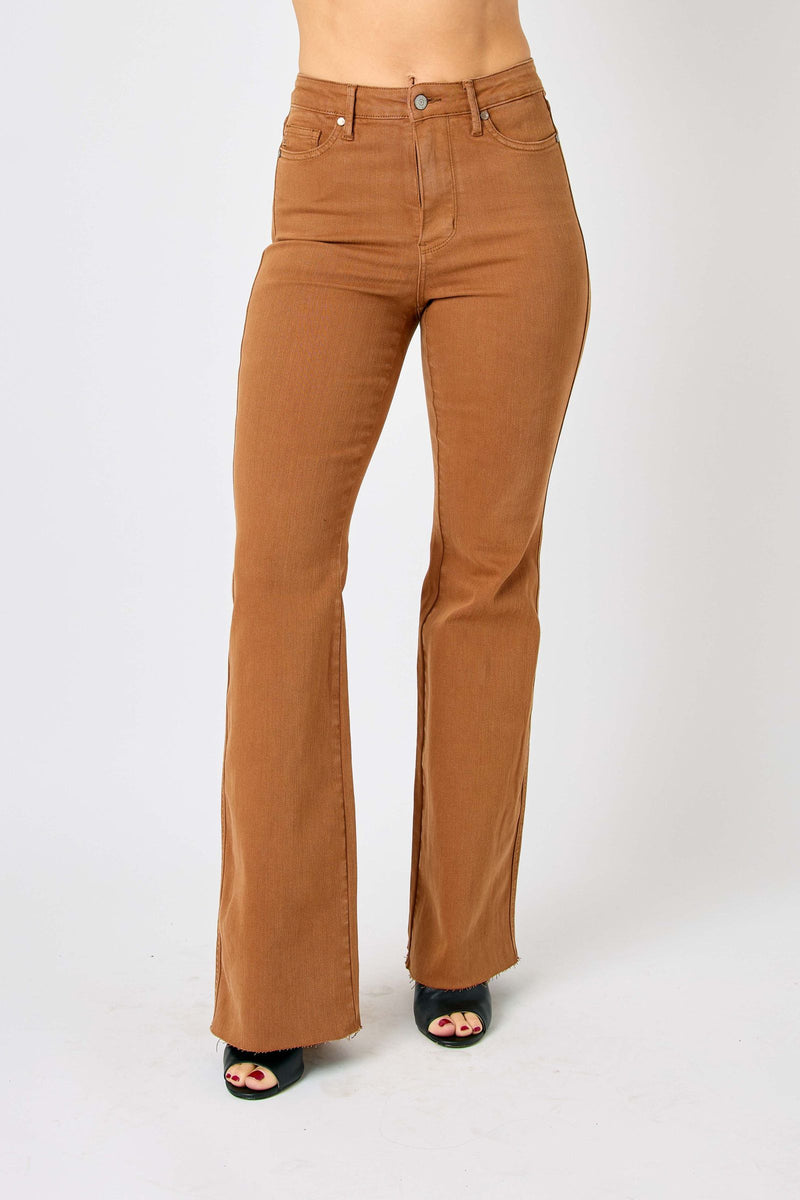 Judy Blue High Waist Tummy Control Garment Dyed Brown Flare Denim Jeans 88832