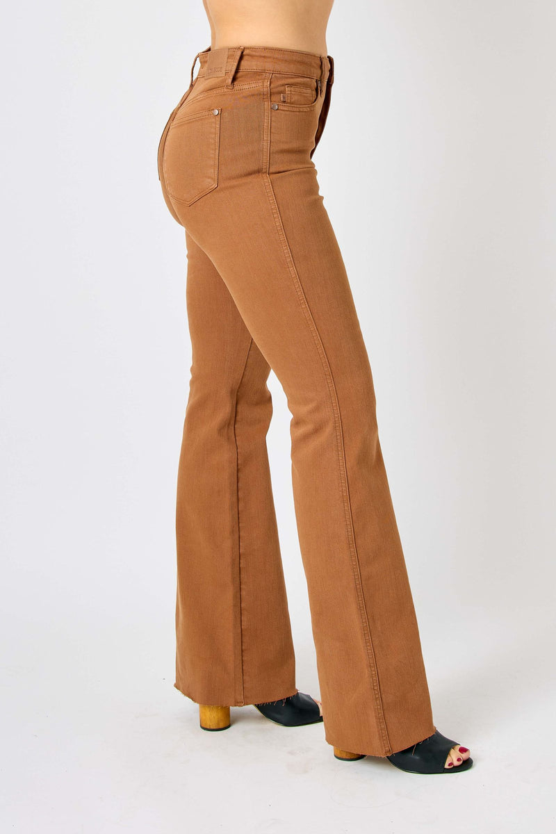 Judy Blue High Waist Tummy Control Garment Dyed Brown Flare Denim Jeans 88832
