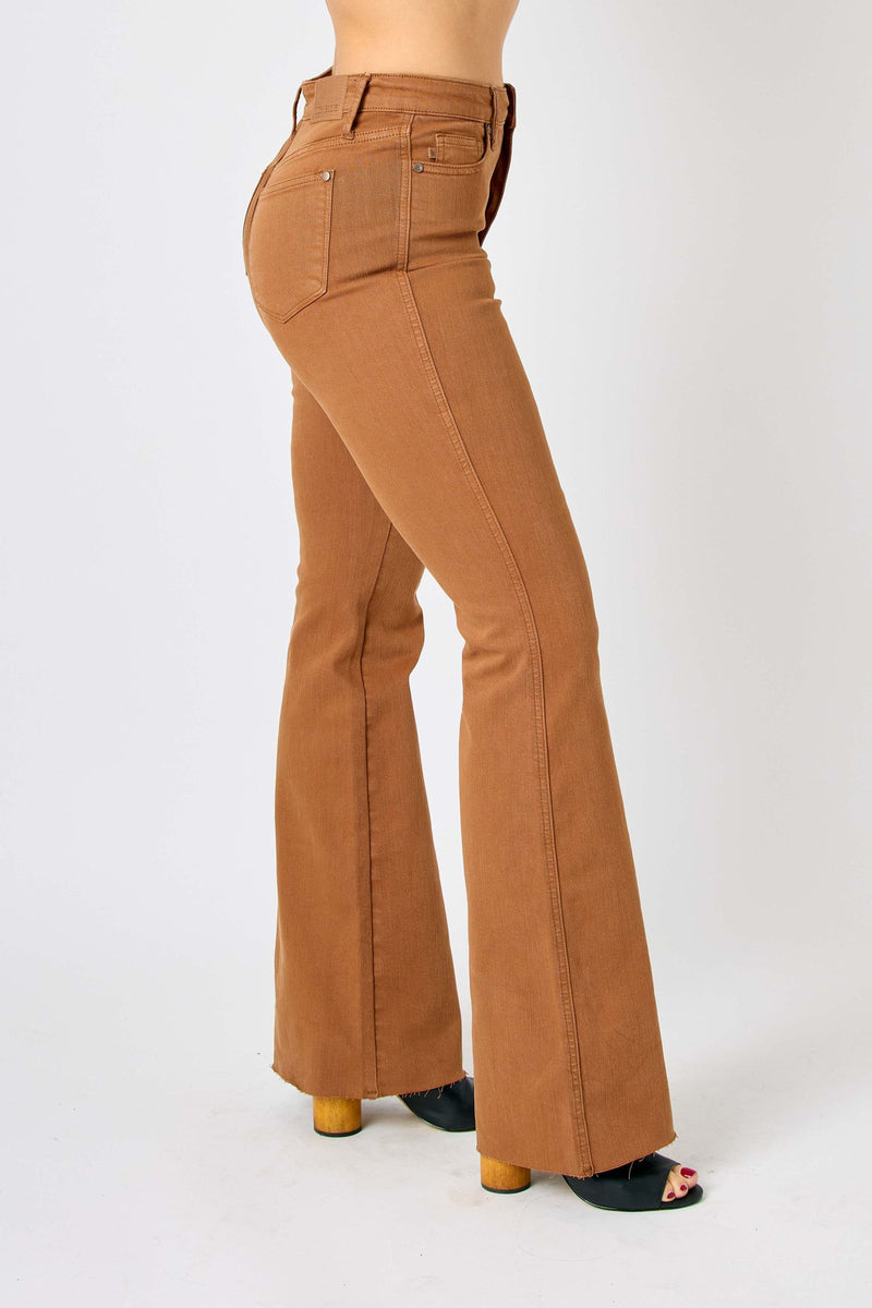 Judy Blue High Waist Tummy Control Garment Dyed Brown Flare Denim Jeans 88832