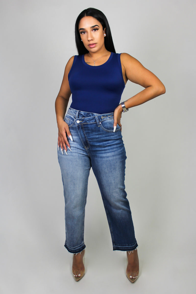 Crossover Two-Tone High Rise Denim (Blue Combo)