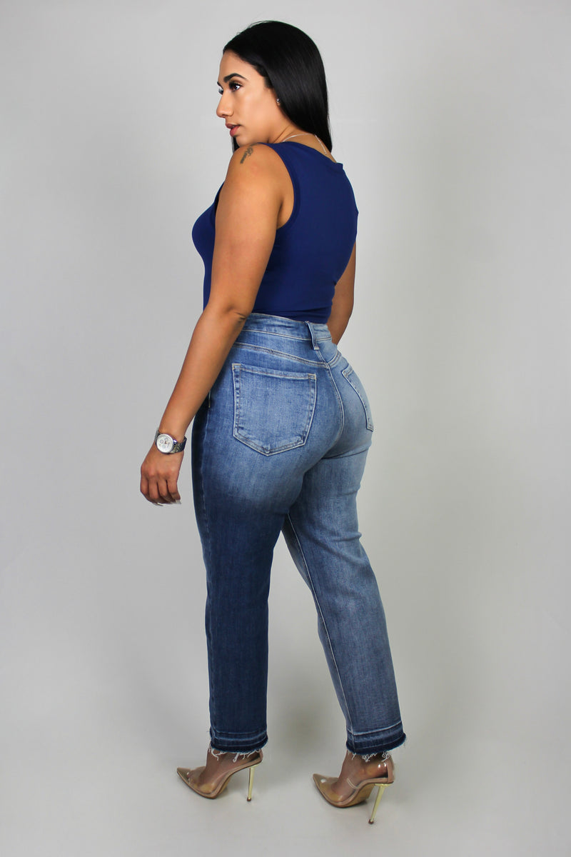 Crossover Two-Tone High Rise Denim (Blue Combo)