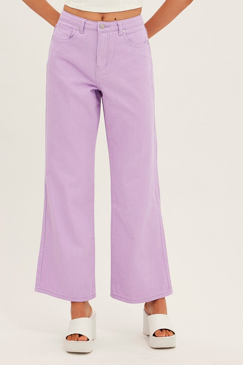 Purple Denim Jeans High Rise Wide Leg