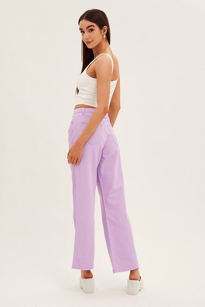 Purple Denim Jeans High Rise Wide Leg