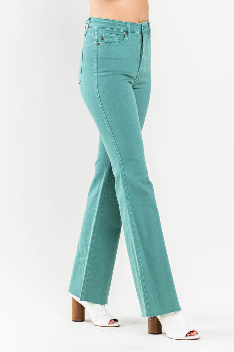 Judy Blue High Waist Tummy Control Garment Dyed Teal Flare Denim Jeans 88804