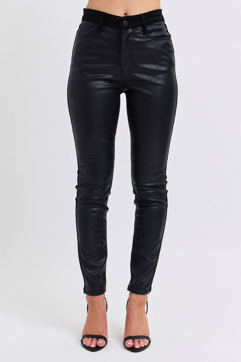 Judy Blue High Waist Faux Leather & Denim Jeans Skinny 88810