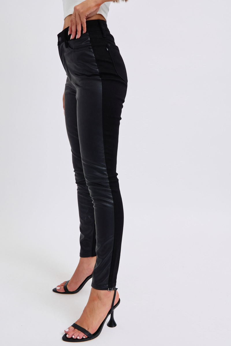 Judy Blue High Waist Faux Leather & Denim Jeans Skinny 88810