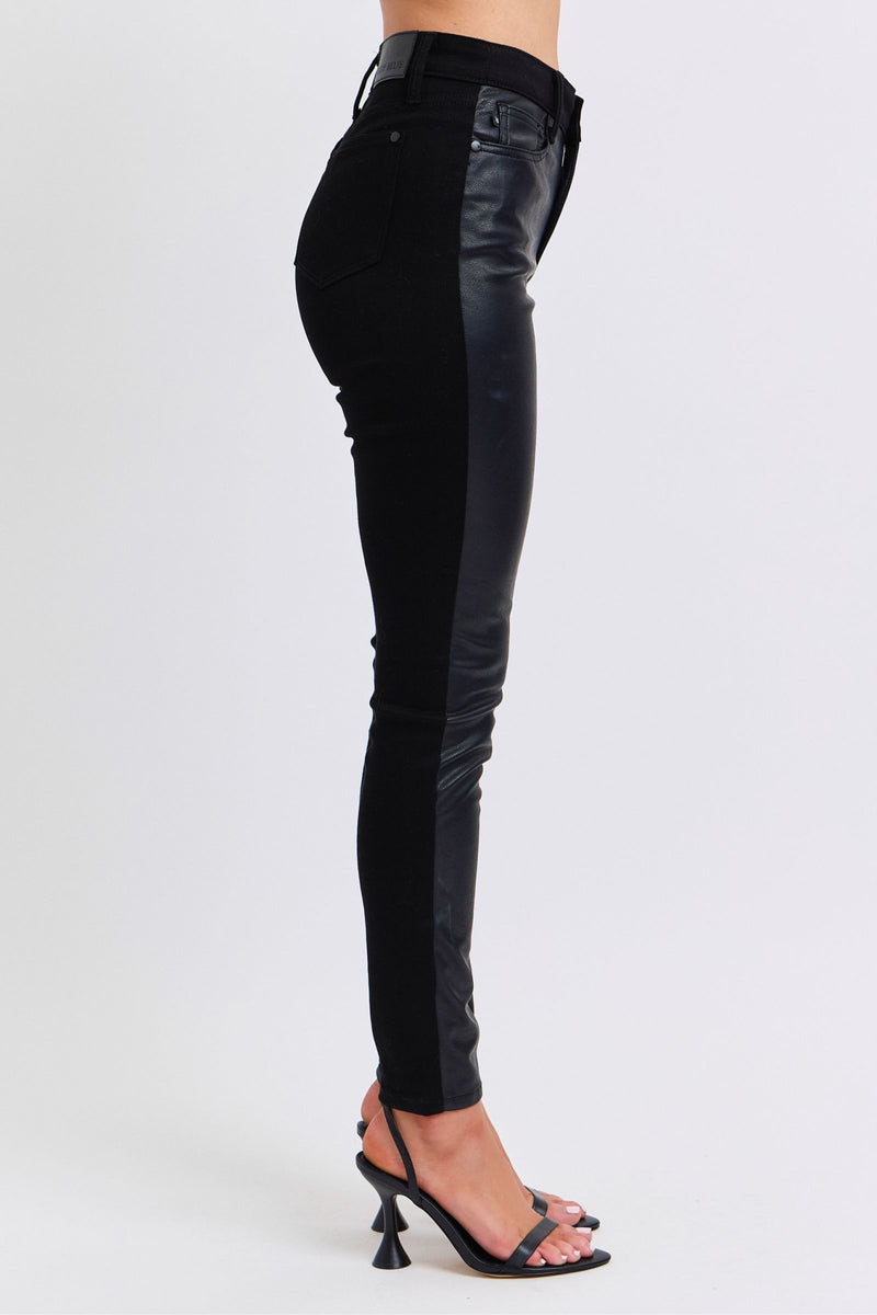 Judy Blue High Waist Faux Leather & Denim Jeans Skinny 88810