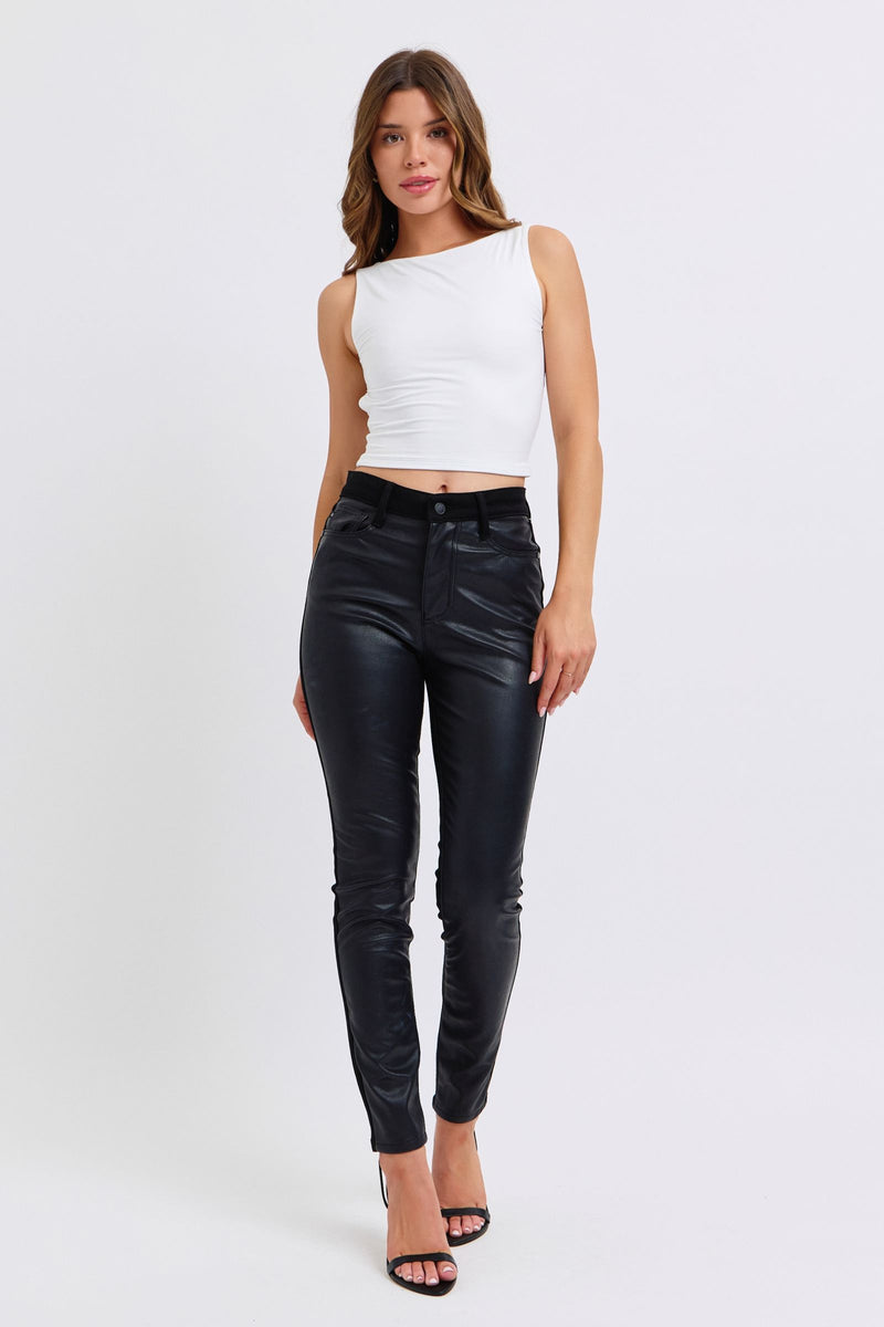 Judy Blue High Waist Faux Leather & Denim Jeans Skinny 88810