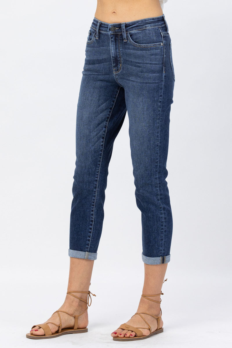 Judy Blue High Rise Cuffed Crop Slim Denim Jeans 82390