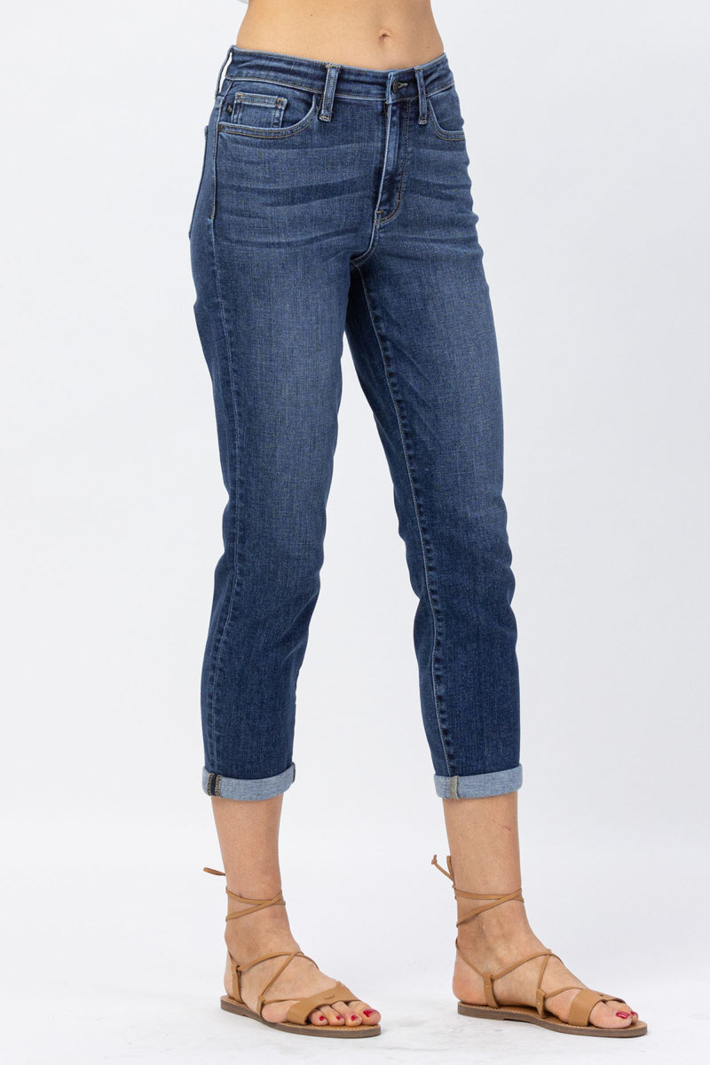 Judy Blue High Rise Cuffed Crop Slim Denim Jeans 82390