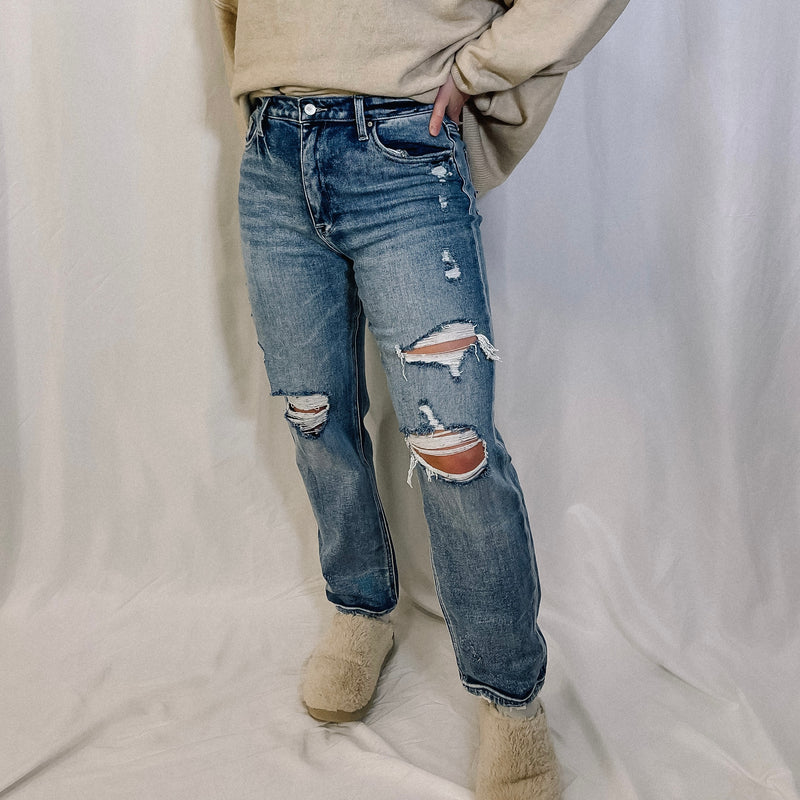 Logan Distressed Slim Straight Leg Denim