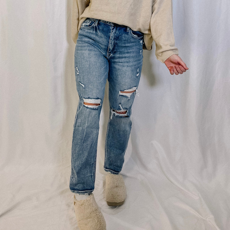 Logan Distressed Slim Straight Leg Denim
