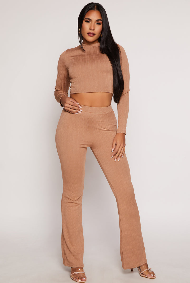 Textured Knit Lace Up Back Crop Top