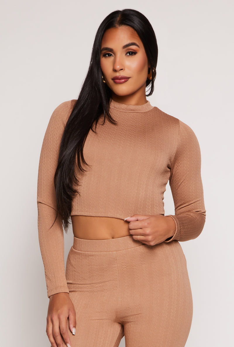 Textured Knit Lace Up Back Crop Top