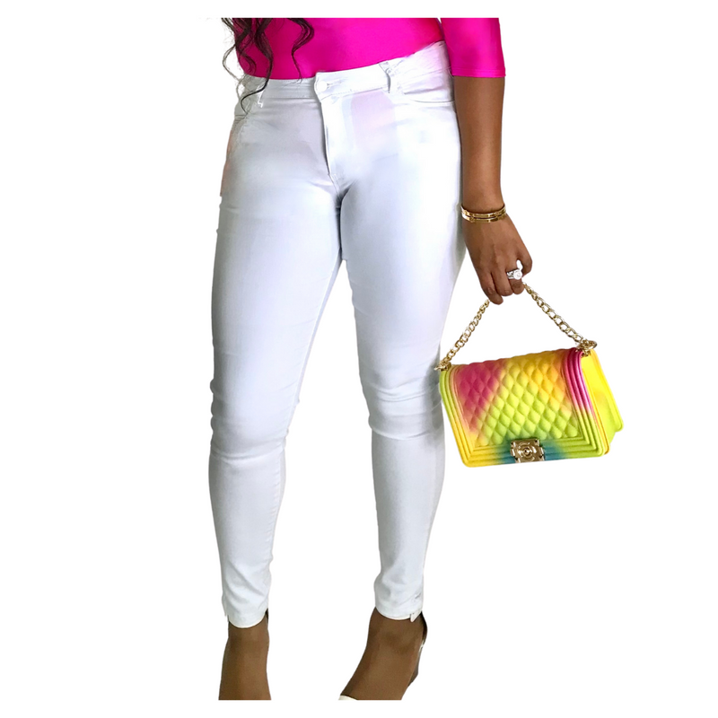 “Denim Babe” 5 pocket, White Skinny Jeans