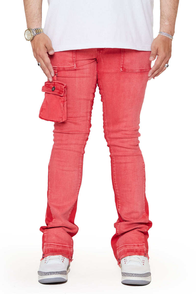 “SMOOTH” PINK RED STACKED FLARE JEAN
