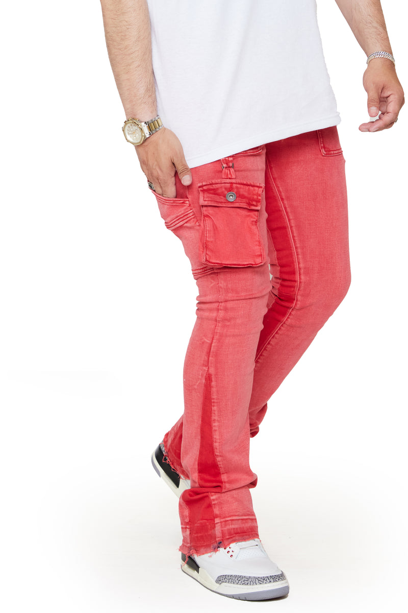 “SMOOTH” PINK RED STACKED FLARE JEAN