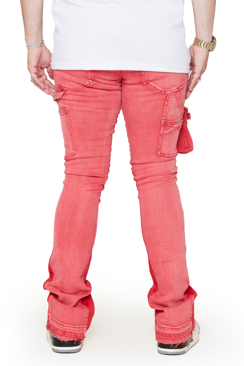 “SMOOTH” PINK RED STACKED FLARE JEAN