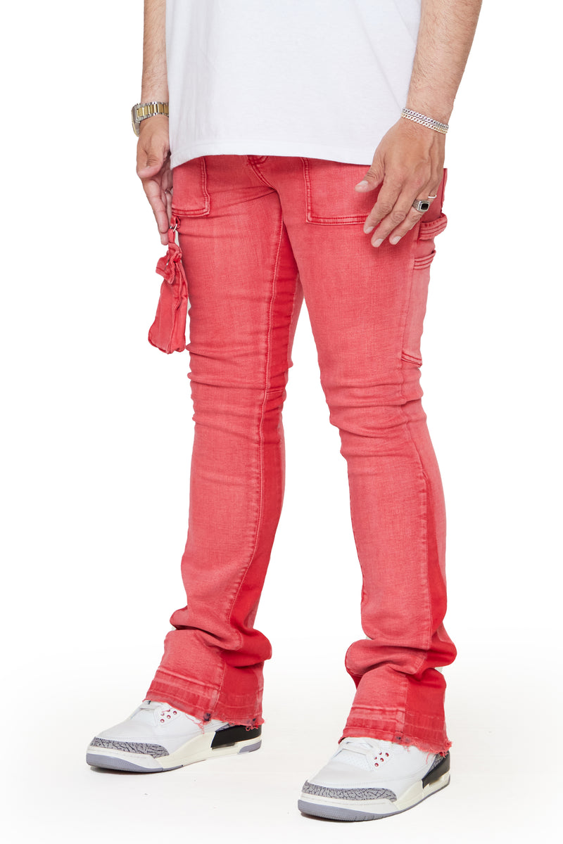 “SMOOTH” PINK RED STACKED FLARE JEAN
