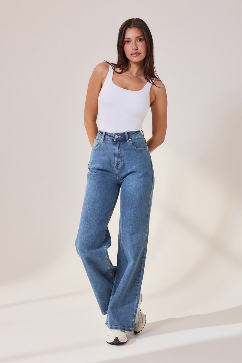 Wide Leg Jeans - Mid Blue